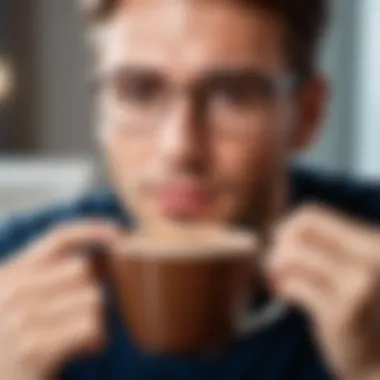 A health-conscious individual enjoying a cup of chocolate instant cappuccino.