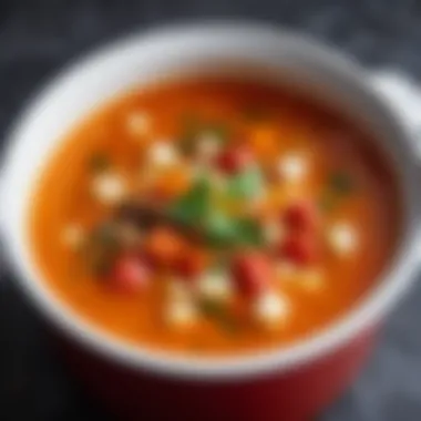 A close-up of a vibrant soup inside a hermetic container