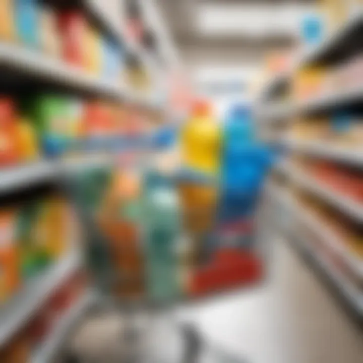 Shopping cart filled with a variety of products