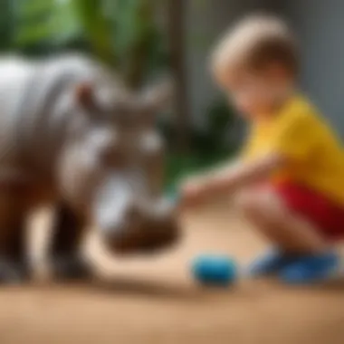 Child playing with a hippopotamus toy, enhancing motor skills