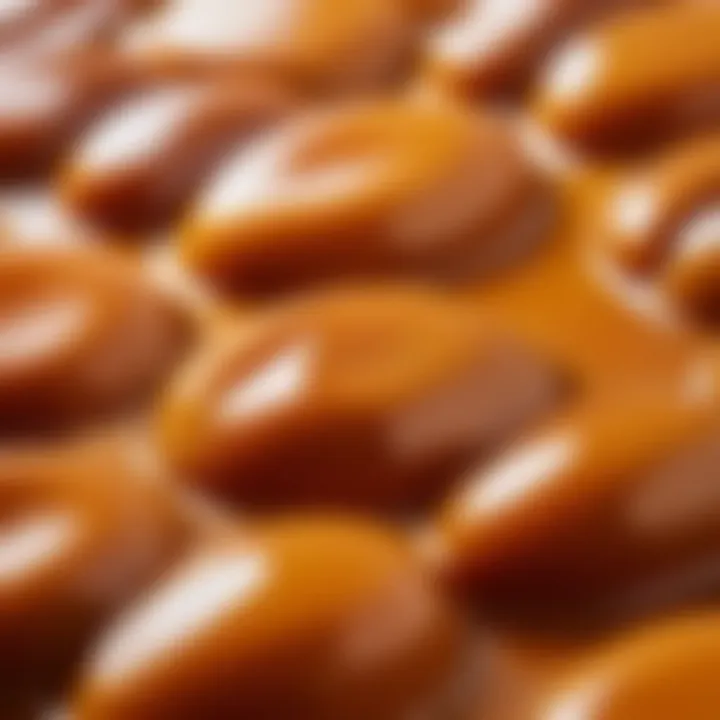 Close-up of caramel texture revealing its glossy finish