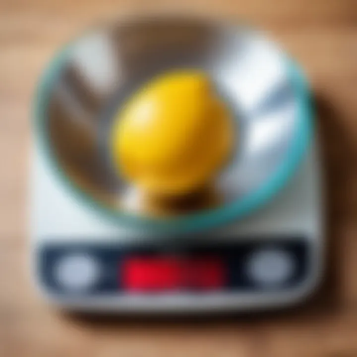 Close-up of a digital kitchen scale displaying weight