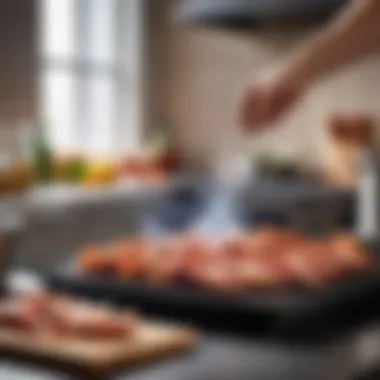 A serene kitchen scene highlighting the use of smoked bacon as a key ingredient in gourmet cooking