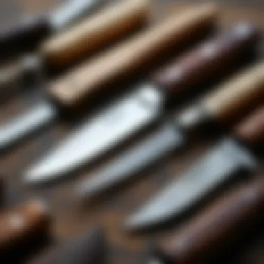 Diverse materials used in knife blades and handles displayed together