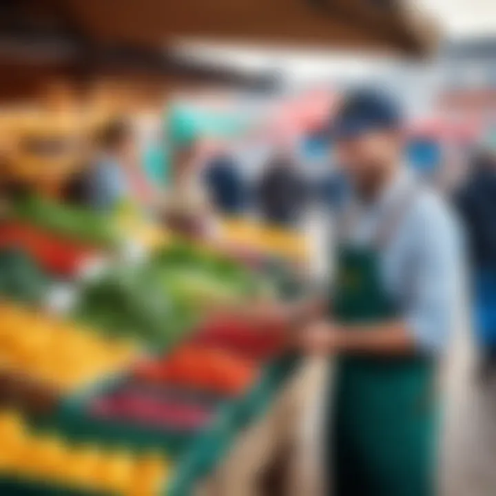 Local farmers interacting with customers at the market