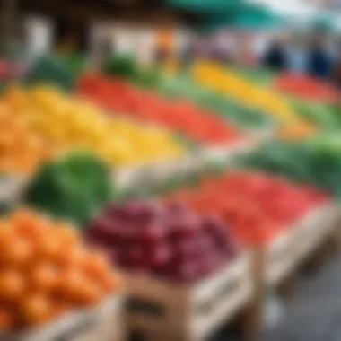 Vibrant market stalls showcasing fresh produce