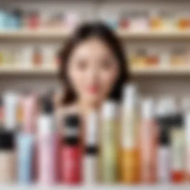 Vibrant display of Korean skincare products