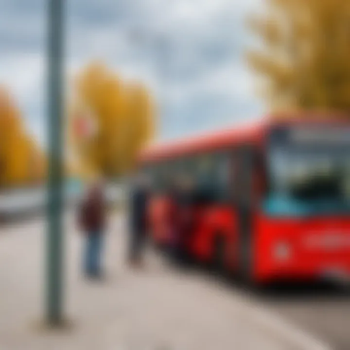 Passengers waiting at a bus stop in Krasnoarmeysk