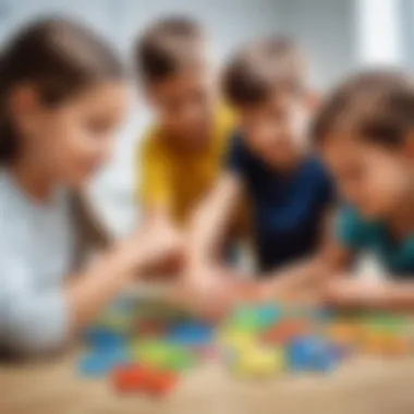 Group of children collaborating on a large puzzle, enhancing teamwork