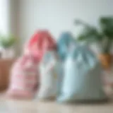 A collection of laundry bags in various sizes and colors.