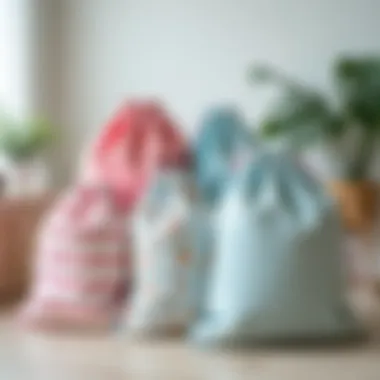 A collection of various laundry bags showcasing different designs and materials.