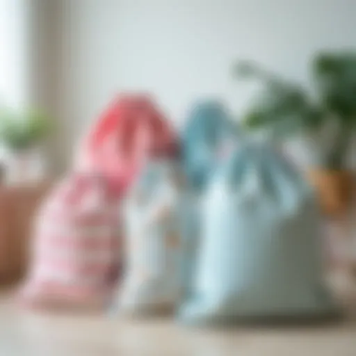 A collection of various laundry bags showcasing different designs and materials.