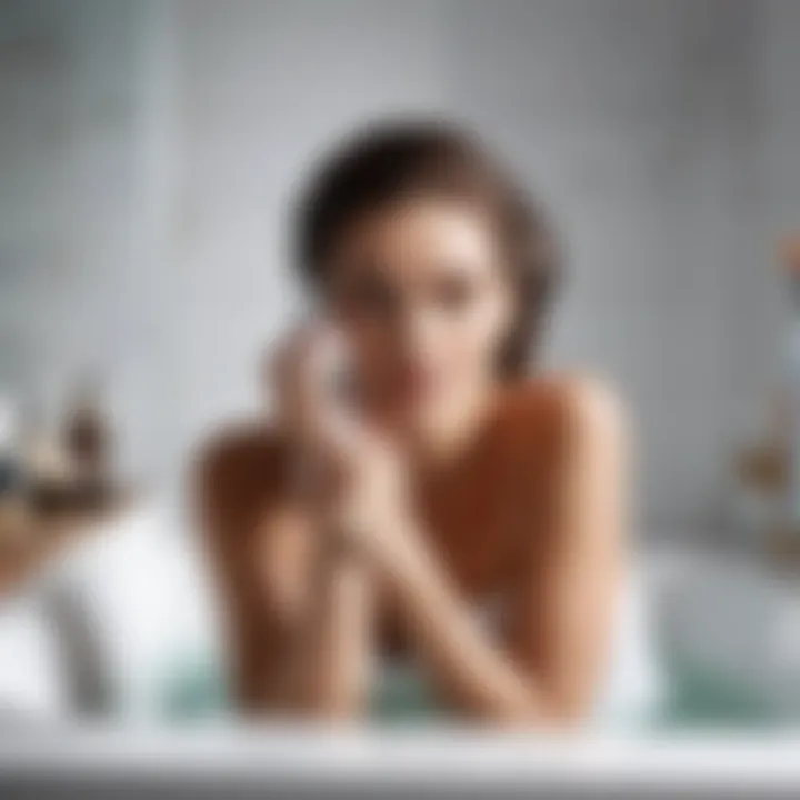 Person applying shampoo in a luxurious bathroom setting