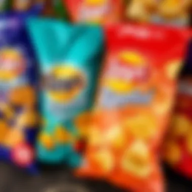 Diverse Flavor Selection of Lays Rippled Chips A variety of flavored potato chips in colorful packaging