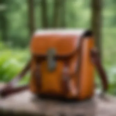 A stylish leather bear bag displayed in a natural setting