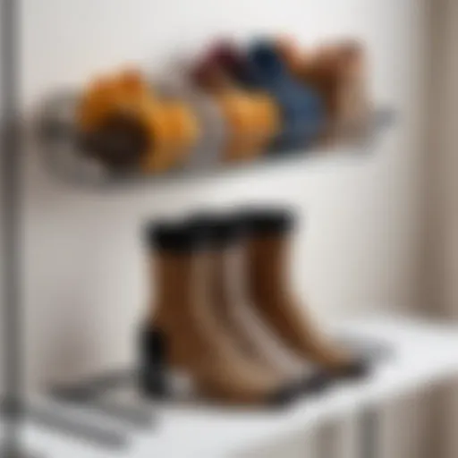 Elegant leopard print socks displayed on a stylish shoe rack