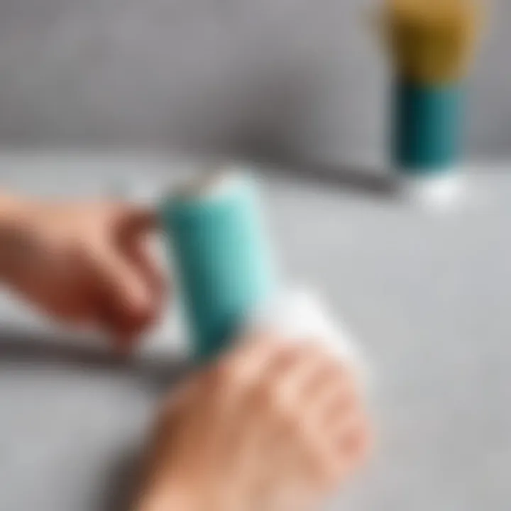 A hand gripping a lint roller ready for use