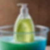 A close-up view of liquid baby soap in a large container