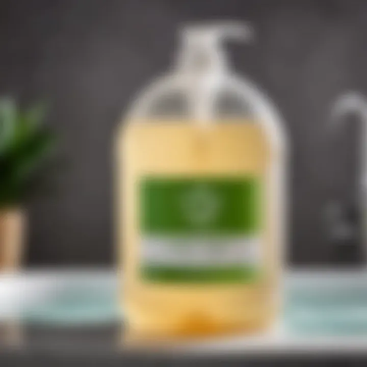 Liquid soap in a large container showcasing its volume and convenience