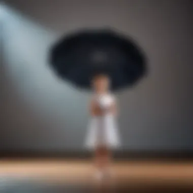 Child practicing dance moves with a small umbrella