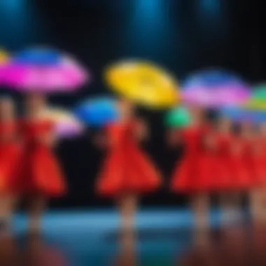 Group of children performing with small umbrellas on stage