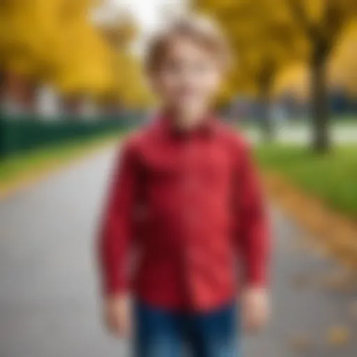 A child wearing a stylish long sleeve shirt outdoors