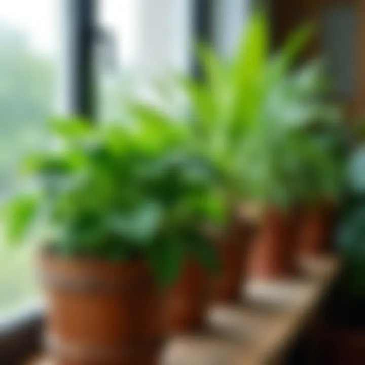 Lush green plants thriving in wooden containers