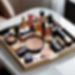 Elegant makeup tray showcasing beauty products