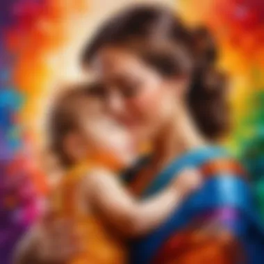 Colorful completed artwork depicting a mother and child, symbolizing love and appreciation.