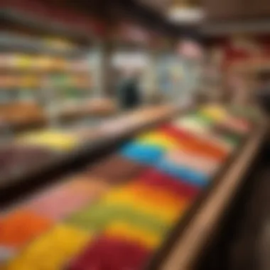 A market scene showcasing Monpasse candies among other confectioneries