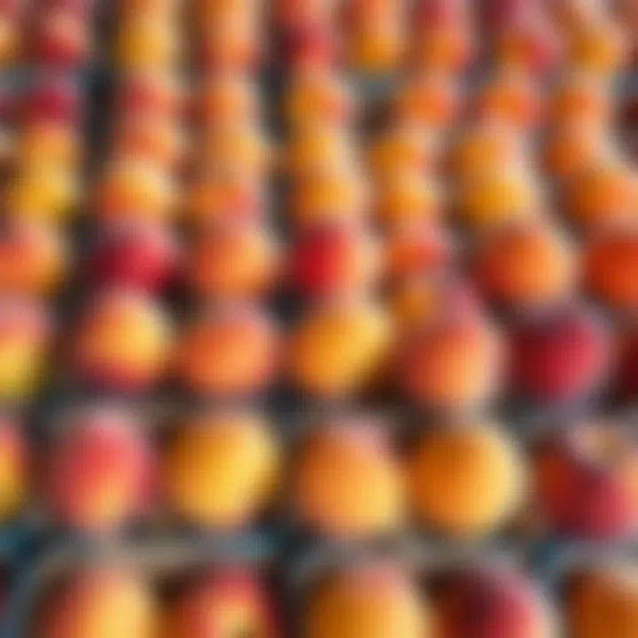 Selection of ripe peaches displayed at a market