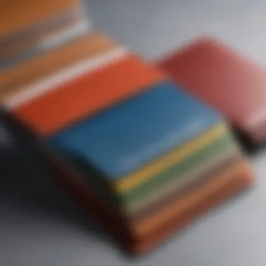 Close-up of various materials used in card holders