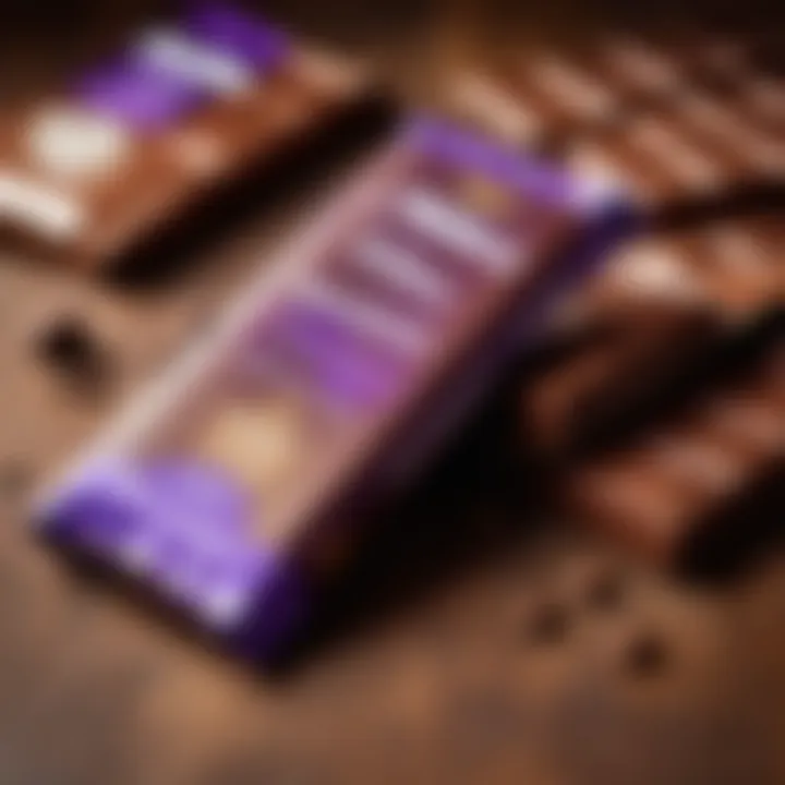 Close-up of Milka chocolate bar showcasing its texture and branding