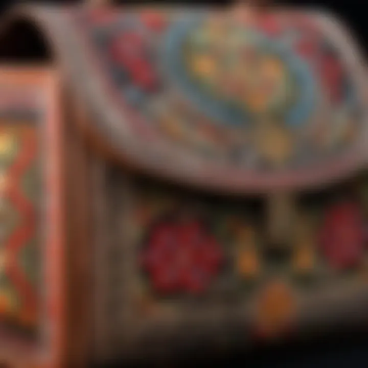 A close-up of an avoska bag displaying intricate designs, symbolizing cultural heritage.