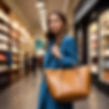 A stylish young adult carrying an avoska bag while shopping in a trendy store.