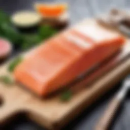 Fresh natural pink salmon fillet on a wooden board