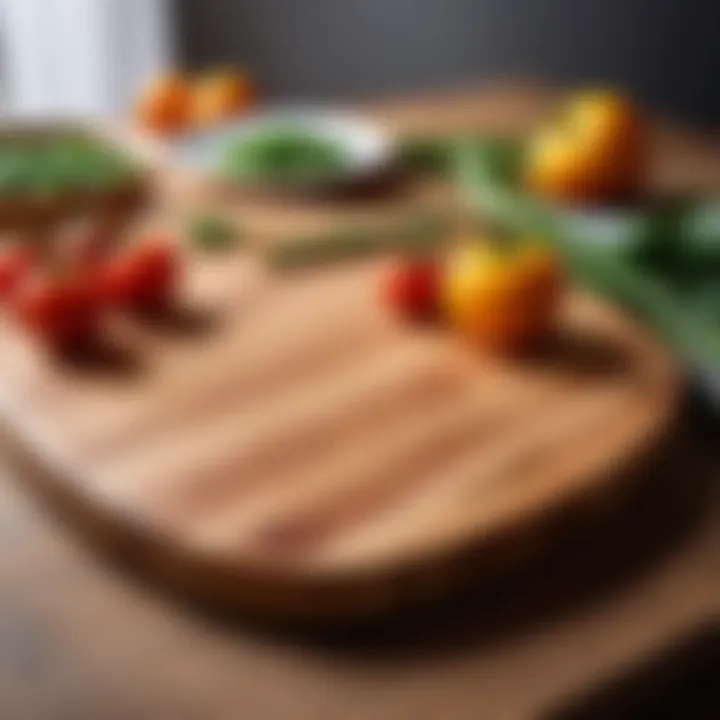 Natural wood cutting boards arranged