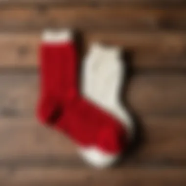 Stylish angora socks displayed on a wooden surface