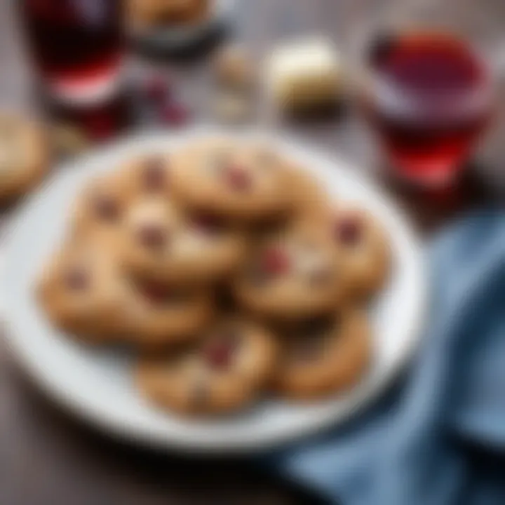 A plate of oatmeal cranberry cookies paired with tea