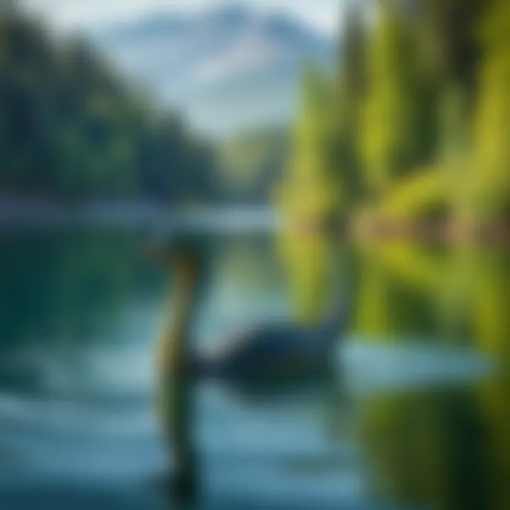 Illustration of Ogopogo lurking in the waters of a lake