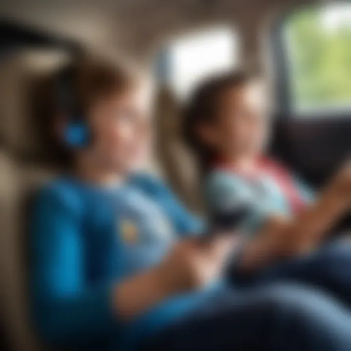 Child enjoying a movie during a road trip