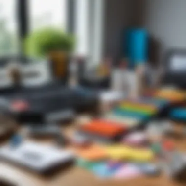 Diverse Office Supplies Collection A selection of office supplies arranged neatly on a desk