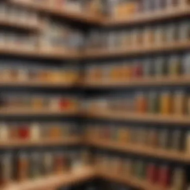 Organized spice shelf showcasing various jars