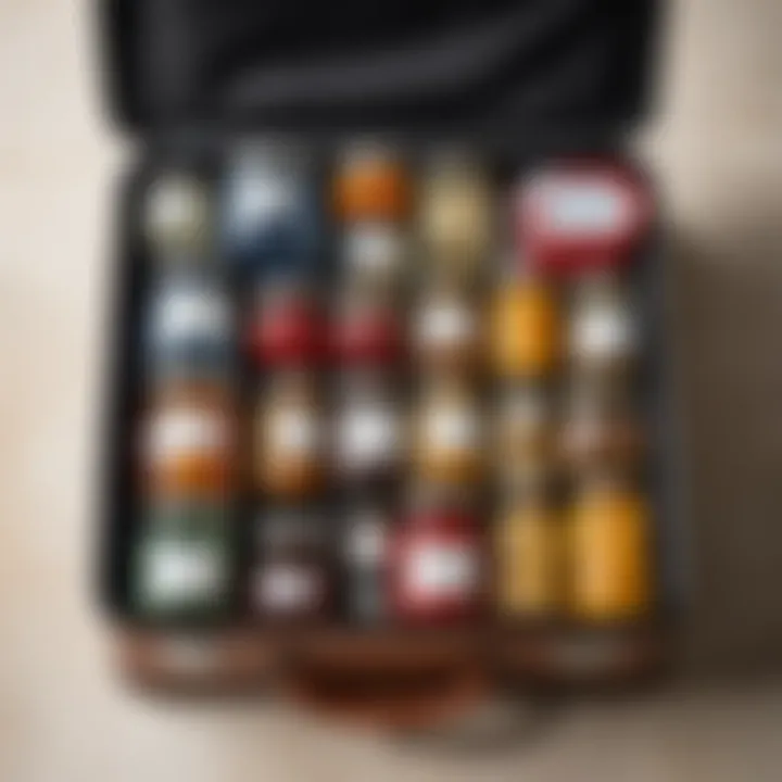 Organized travel essentials using jars in a suitcase