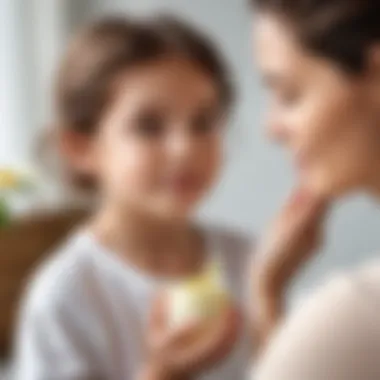 A parent applying chamomile cream to a child's skin with care