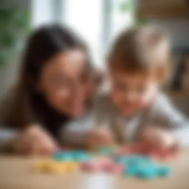 Quality Time: Parent-Child Puzzle Interaction Parent and child enjoying puzzle time together