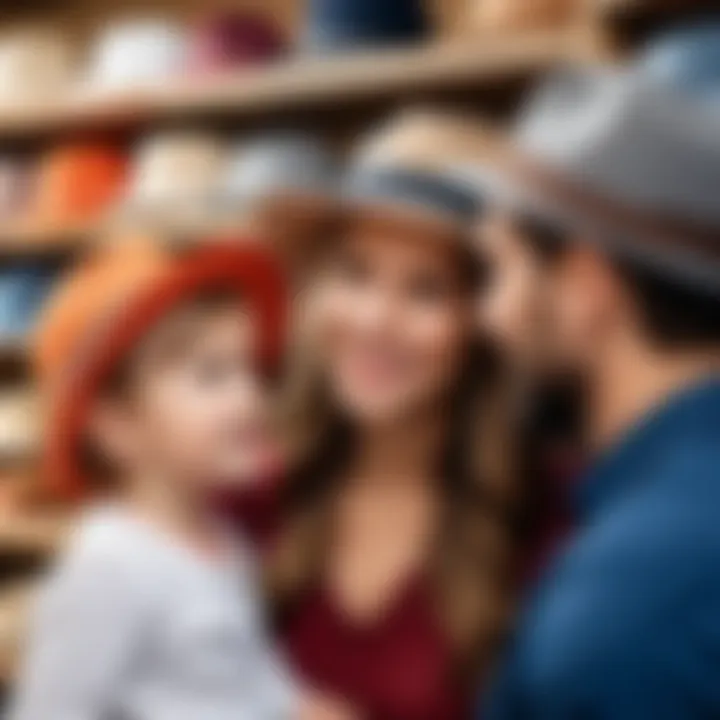 A parent selecting a hat for their child