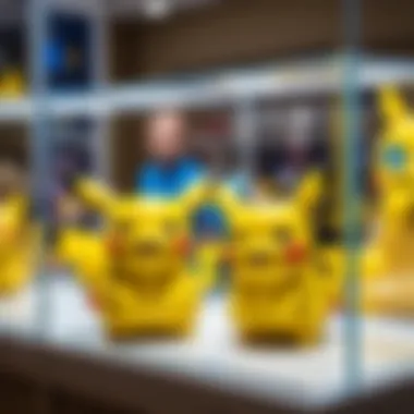 Pikachu toys displayed in a collector's showcase