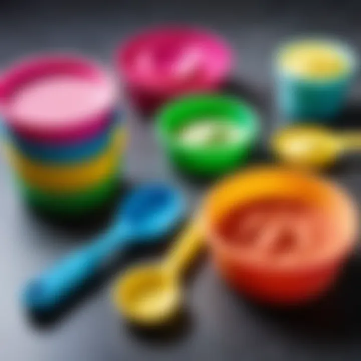 Close-up of Play Doh tools and accessories.