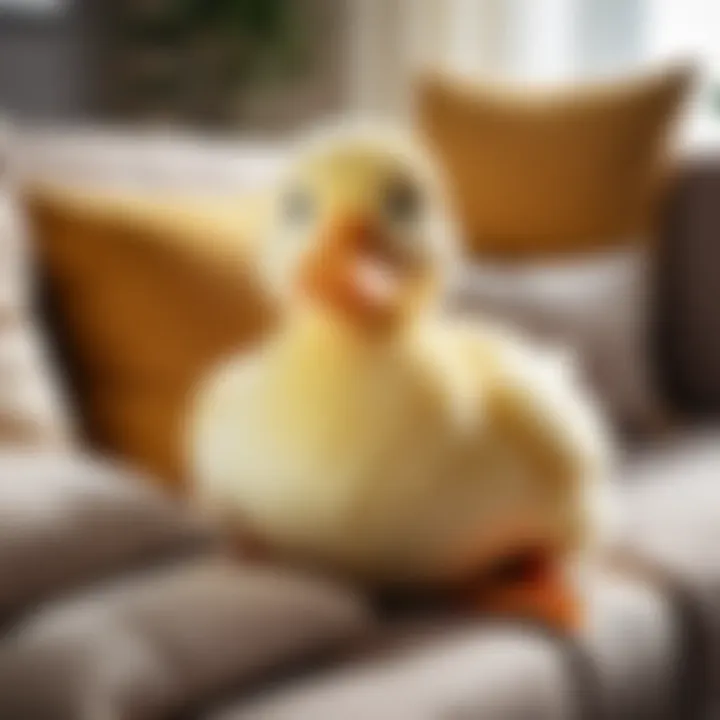 Soft plush duck toy in a cozy setting